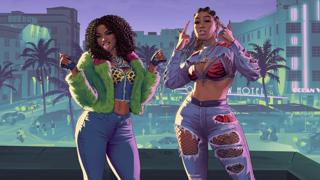 Bae-Luxe and Roxy, the Real Dimez rap duo, in official GTA VI artwork